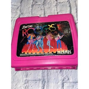 Vintage BARBIE and THE ROCKERS Lunch Box & Thermos Pink Plastic 1987